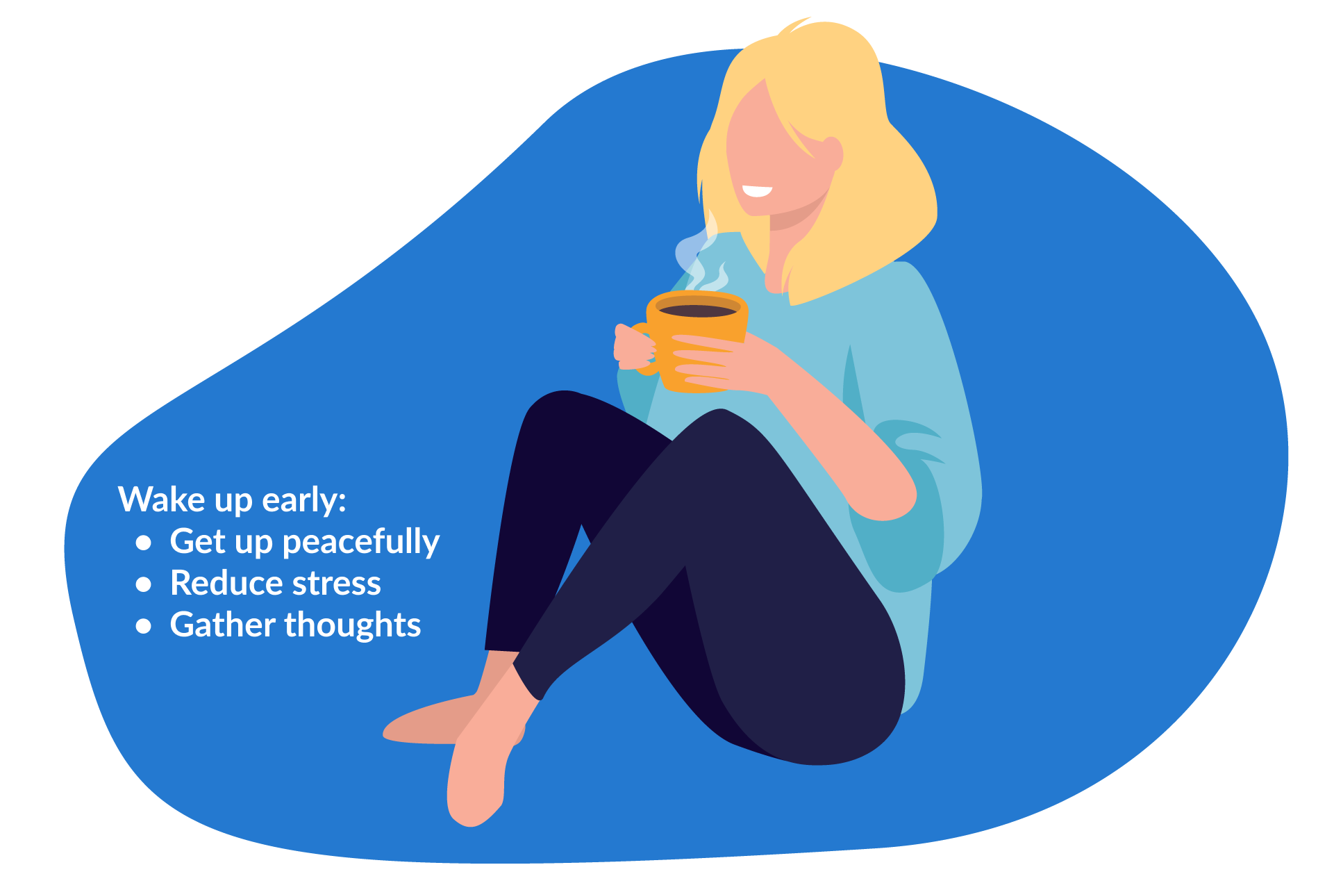 Woman drinking coffee - how to wake up early